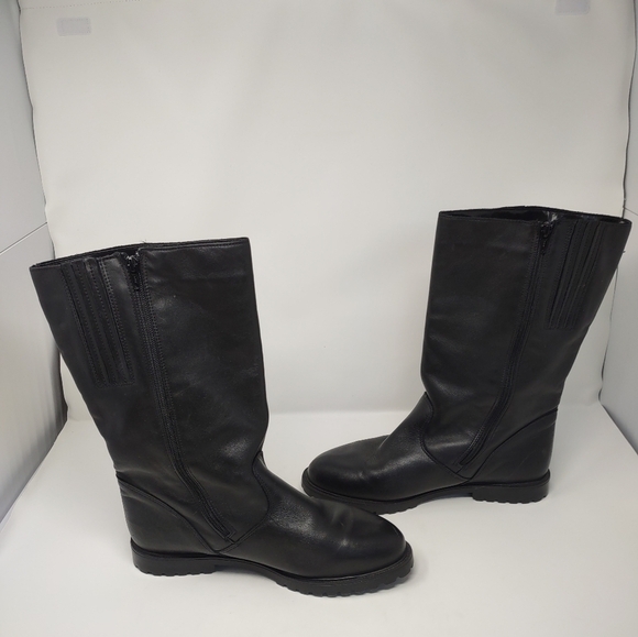 Lug Sole La Canadienne Connor La Canadienne Women La Canadienne 11W wide black leather moto lug sole mid calf boots